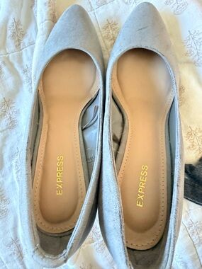 Express Pointed Toe wedges in Light Gray Suede